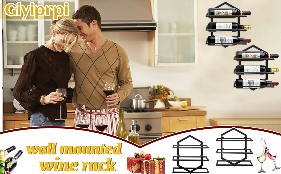 Металева стійка для вина на стіну Giyiprpi, органайзер для 3 пляшок, чорна, для дому, кухні, бару