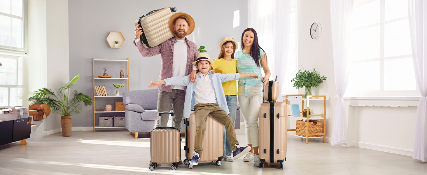 Набір валіз LALAHO 3/4/5 шт. з косметичками, з ABS пластику, сірий (4 шт.)