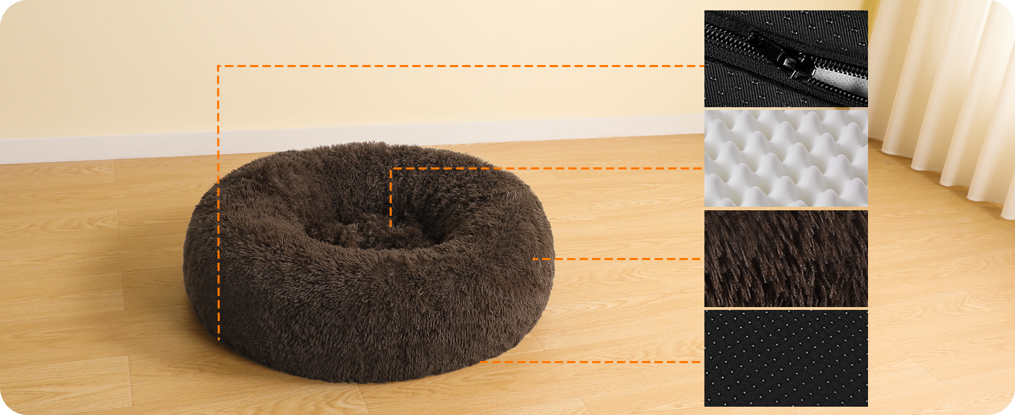 Ортопедичне ліжко для собак HMTOPE: кругла подушка, собаче ліжко, диван для котів, донат, м'яке гніздо, 70 см Ø, (120 x 120 x 20 см), коричневий