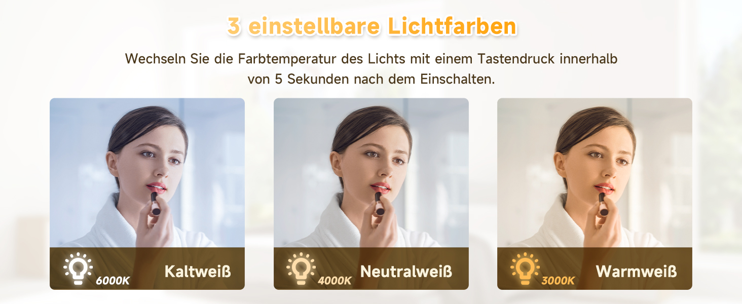 Дзеркало для ванної кімнати SONNI з LED-підсвічуванням, 100 x 60 см, антизапарник, IP44, сенсорне керування, 3 кольори світла