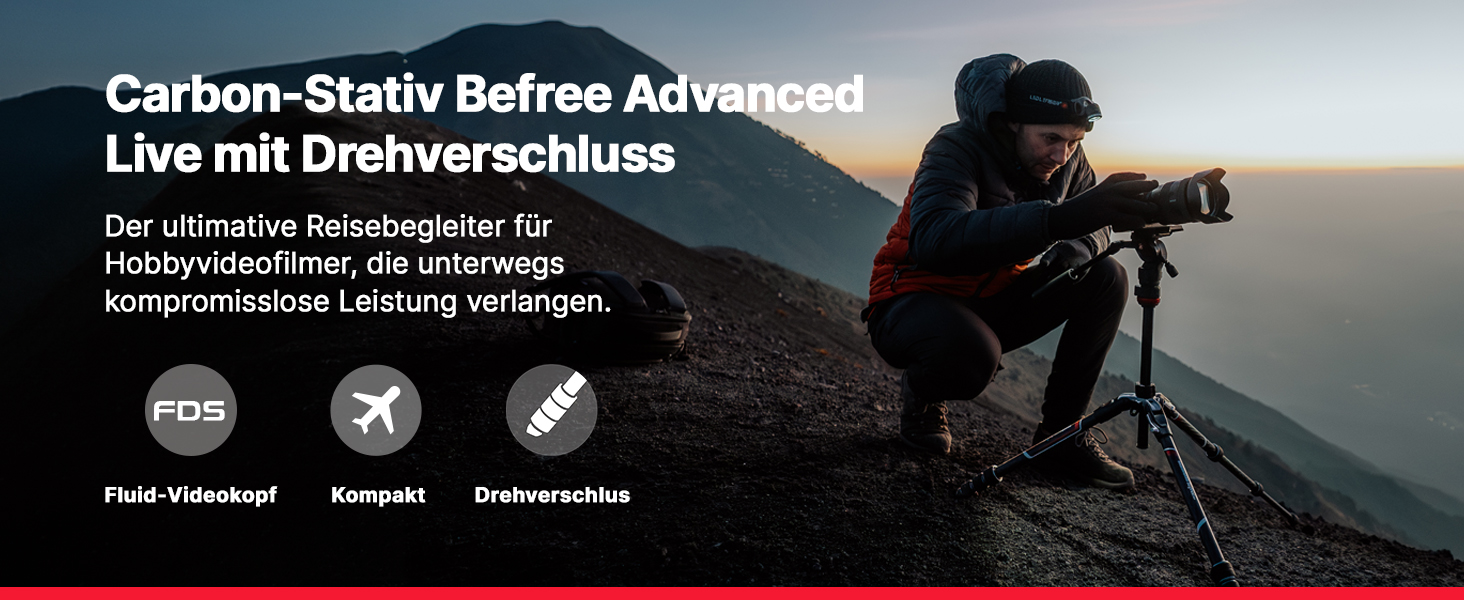 Карбоновий штатив Manfrotto Befree Live Carbon Twist з відео-головкою та сумкою для DSLR, бездзеркальних та відеокамер, навантаження 4 кг