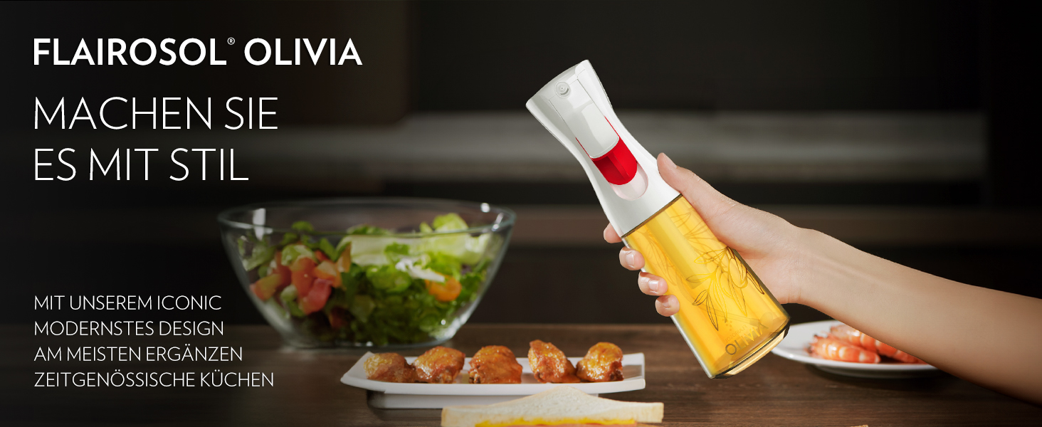 Скляний олійний спрей FLAIROSOL OLIVIA 200 мл з дозуванням, для кухні, салатів, гриля, випічки, золоті листя