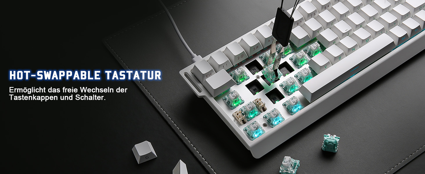 Механічна ігрова клавіатура YUNZII MADLIONS MAD68 з провідним підключенням, 60% розмір, Hall Effect перемикачі, регульована чутливість, PBT клавіші, RGB підсвічування, 8K polling rate (біла, перемикач Magnetic Amber Pro)