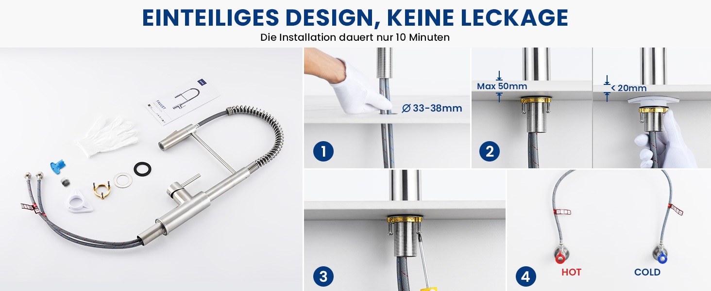 Змішувач кухонний CECIPA з витяжною насадкою, висувний, з двома режимами струменя, поворотний на 360°, одноlever, нержавіюча сталь, срібло