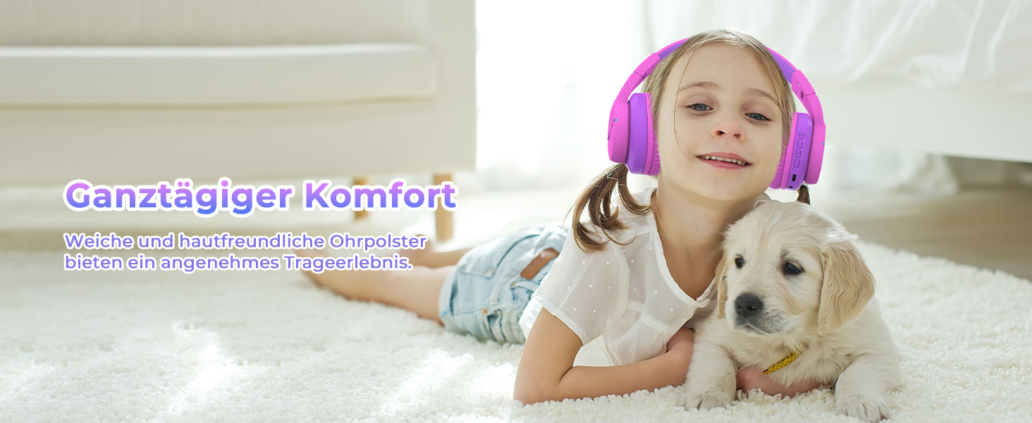 iClever Бездротові навушники для дітей з LED-підсвіткою, Over-Ear, Bluetooth 5.2, мікрофон, BTH12 Рожевий/Фіолетовий