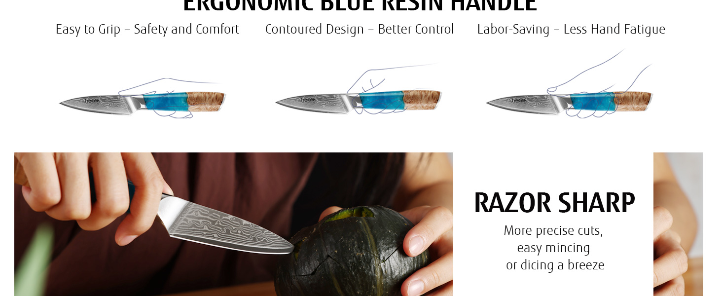 Японський кухонний ніж Hecef Damast з ручкою з харчової смоли, 20 см, 67 шарів дамаської сталі, з захистом для ножа, професійний ніж для кухаря, подарунок шеф-кухарю