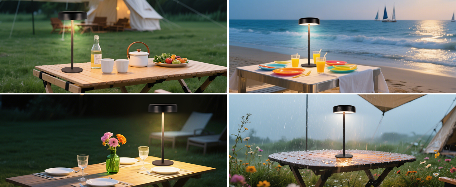 Настільна лампа на сонячній батареї з акумулятором LED, 2 шт, чорна. Бездротова, з димером, USB зарядка, IP44 для дому та вулиці