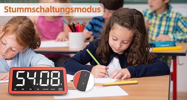 Великий цифровий таймер VOCOO з LED-екраном 19,8 см, магнітом, регульованою яскравістю і гучністю, 4 сигналами, кухонний таймер, для класу, спортзалу, чорний+помаранчевий