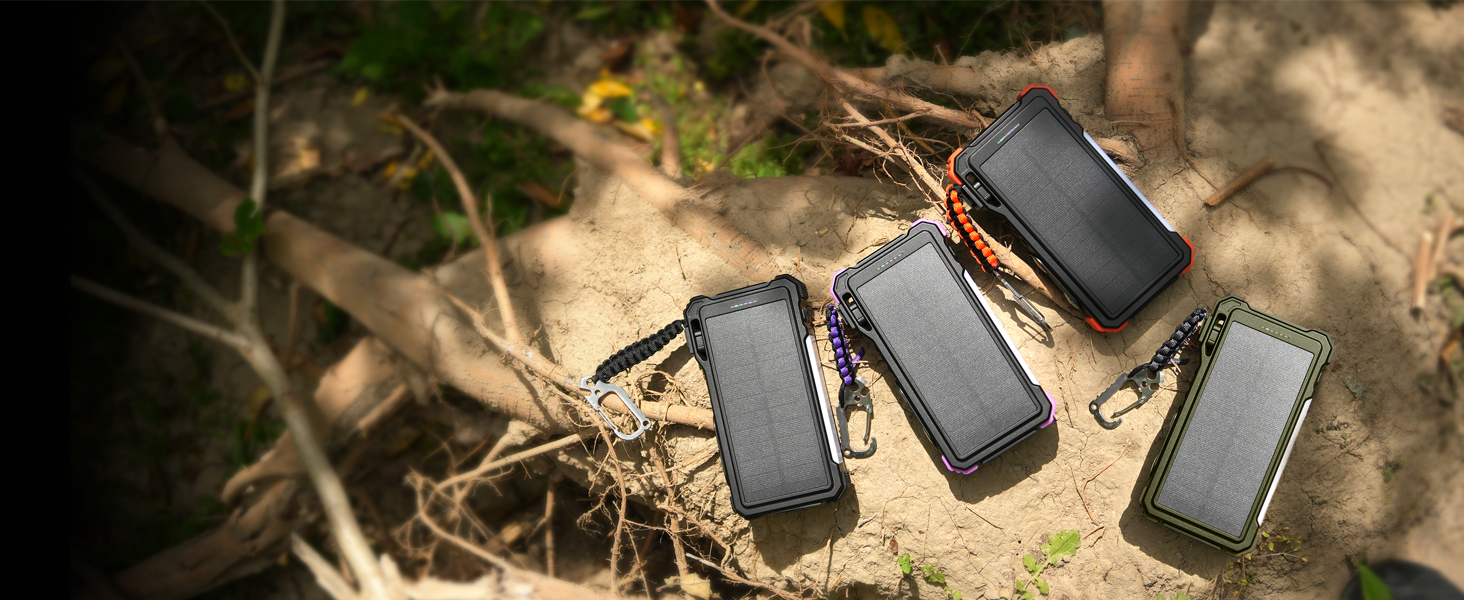 Портативний зарядний акумулятор BLAVOR Solar 20000mAh з кабелем, 20W, сонячний, USB-C, для телефонів та Apple Watch, з ліхтариком та карабіном, оранжевий