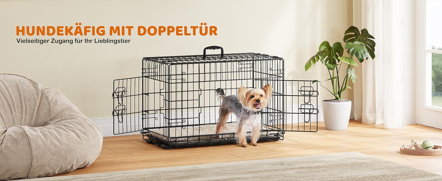 Клітка для собак Yaheetech 90x56x63 см, розкладний вольєр з перегородкою, 2 двері, чорна, для дому та транспортування