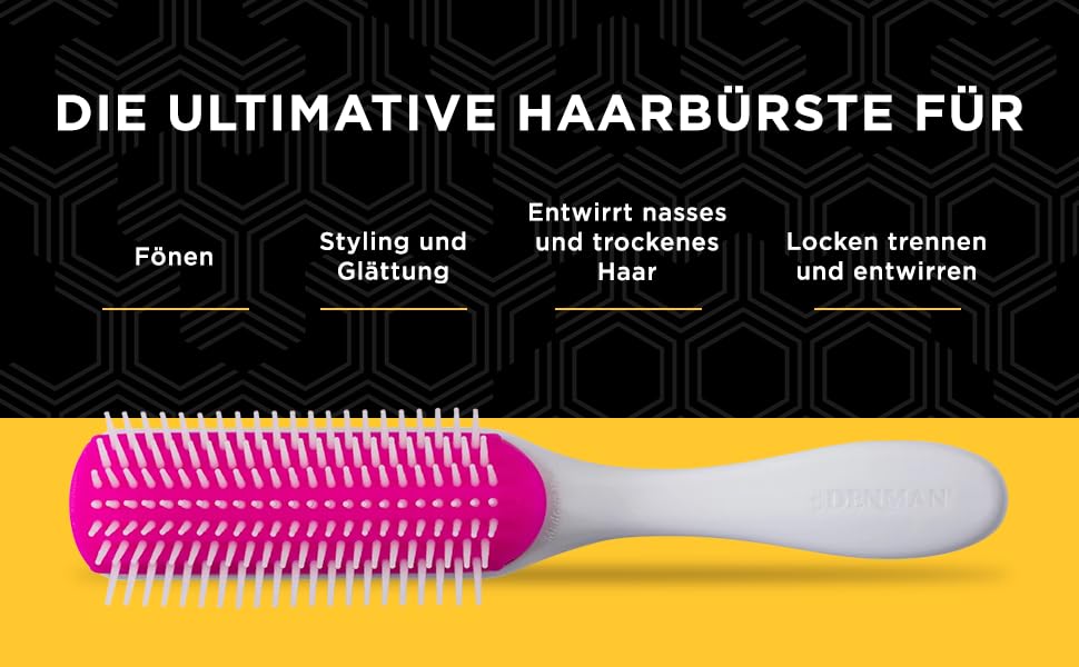 Щітка для кудрявого волосся Denman D3 (African Violett), 7-рядна для укладання, розчісування, формування та визначення локонів – для жінок та чоловіків