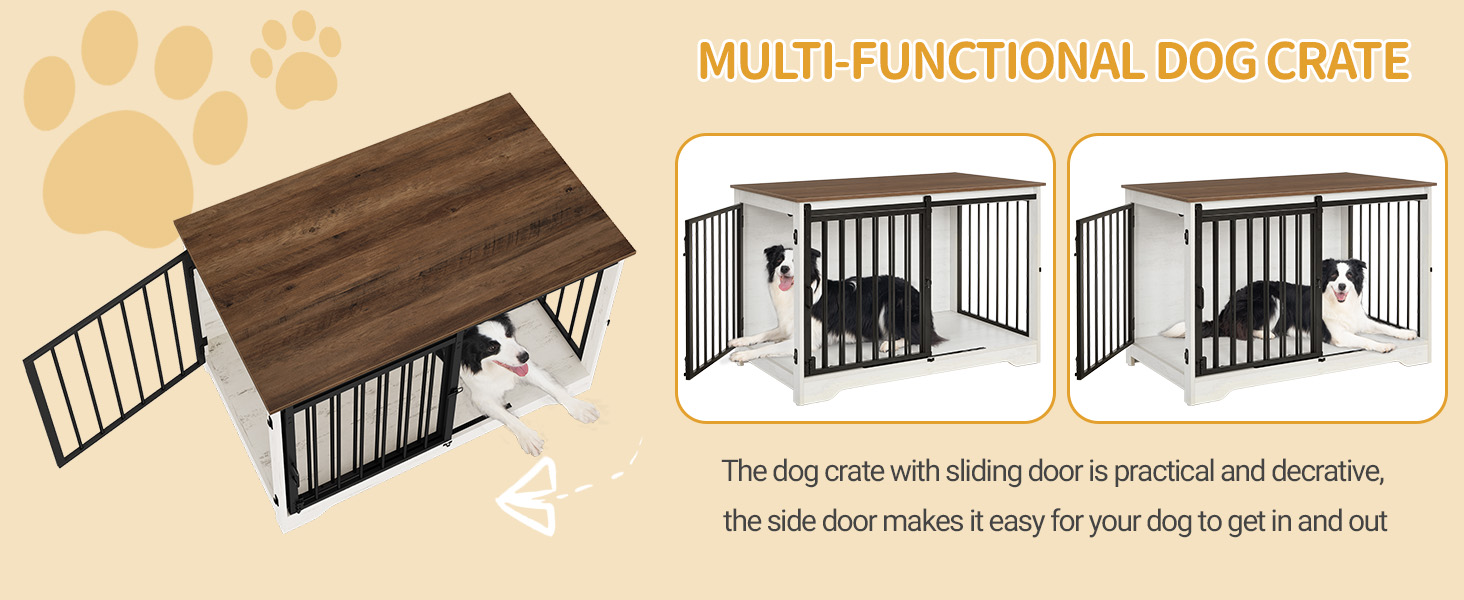 Клітка для собак Hzuaneri, 100 см, дерев'яна, з розсувними дверима, для дому, для маленьких/середніх/великих собак, 100 x 60 x 68 см, білий/коричневий колір