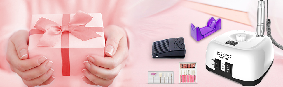 Електрична машинка для манікюру та педикюру Nailgirls 11 в 1 з LED-дисплеєм та педаллю, 35000 об/хв, для гелю та акрилу