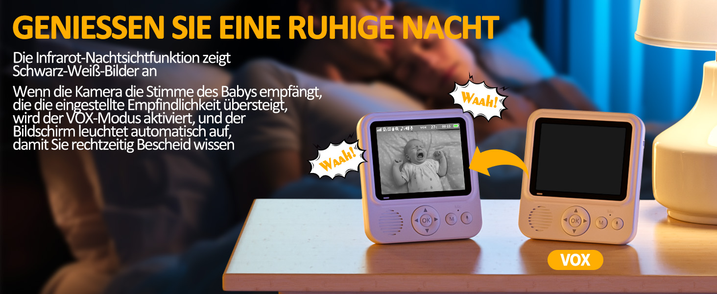 Дитячий відеоняня OBVHNUA з камерою 720p IPS, 2.8' екраном, акумулятором 2000mAh, цифровим зумом, функцією VOX, двостороннім аудіо, нічним баченням, контролем температури та колисковою