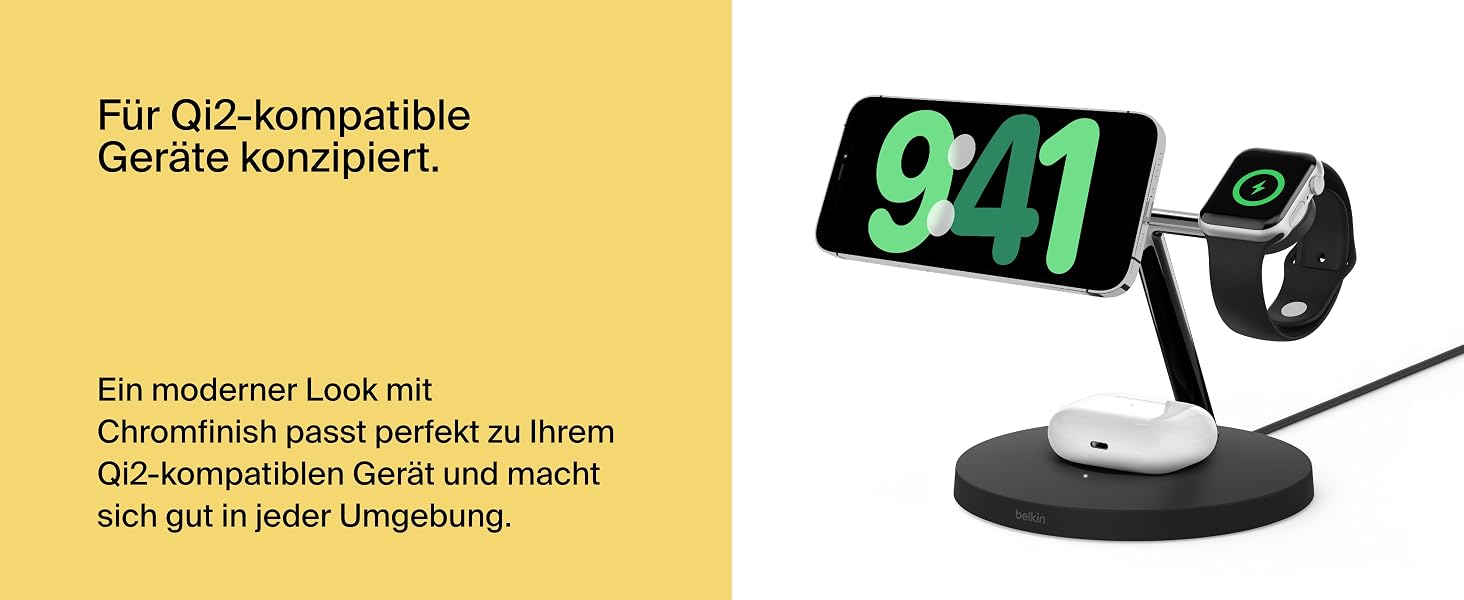 Belkin BoostCharge Pro 3-в-1 Бездротовий зарядний пристрій MagSafe для iPhone 13, Apple Watch та AirPods (15W, Чорний)