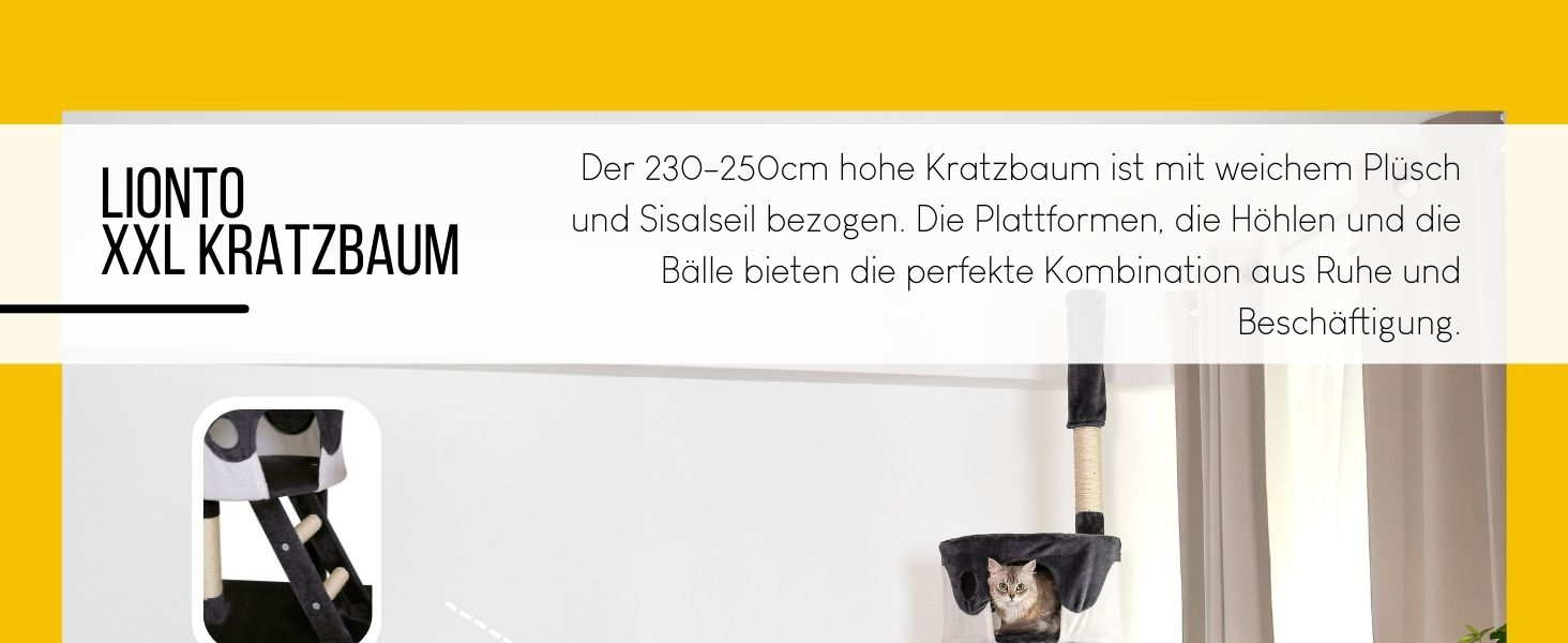 Драбина для котів Lionto XXL з сизалю та плюшу, 230-250 см. Комплектація: іграшкові м'ячики, дзвіночки, гамак, тунель, печери. Підходить для котів будь-якого розміру, сірий колір