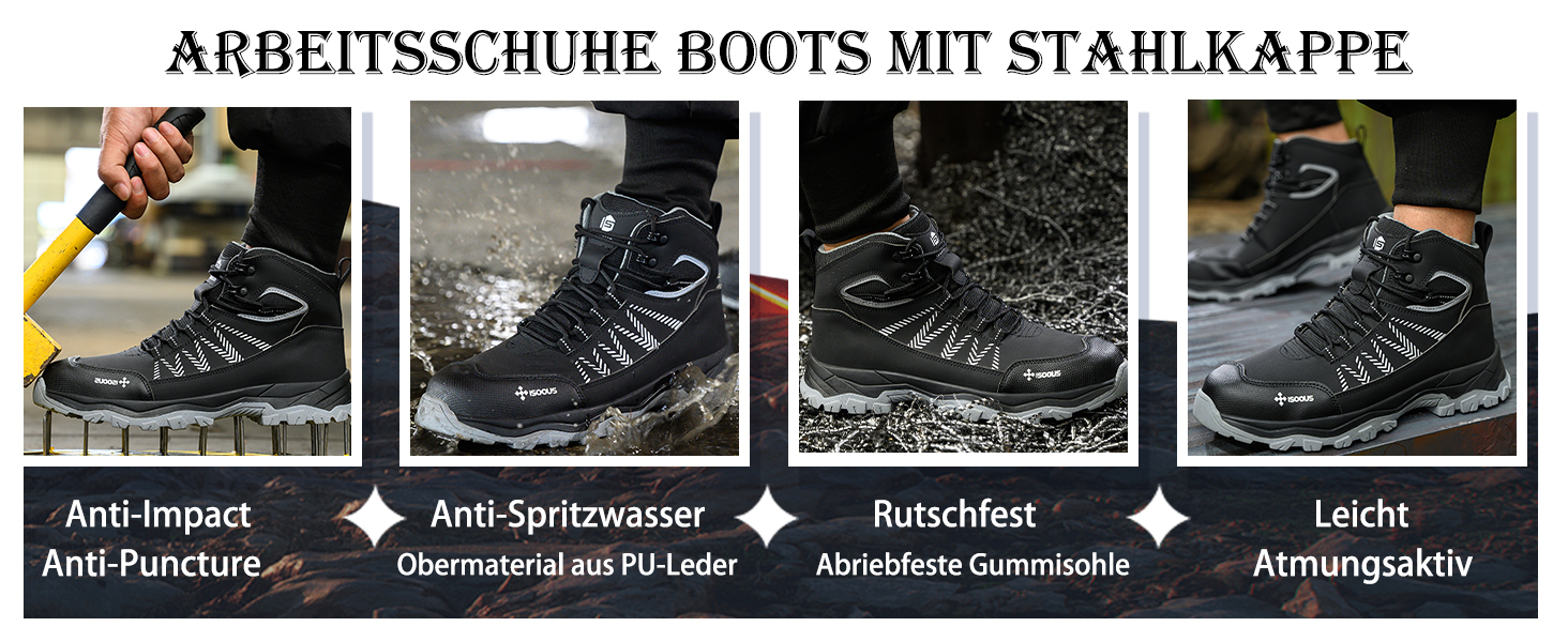 Чоловічі та жіночі робочі черевики ISOOUS з високим захистом, чорні, з металевим підноском, неслизькі, 43 EU