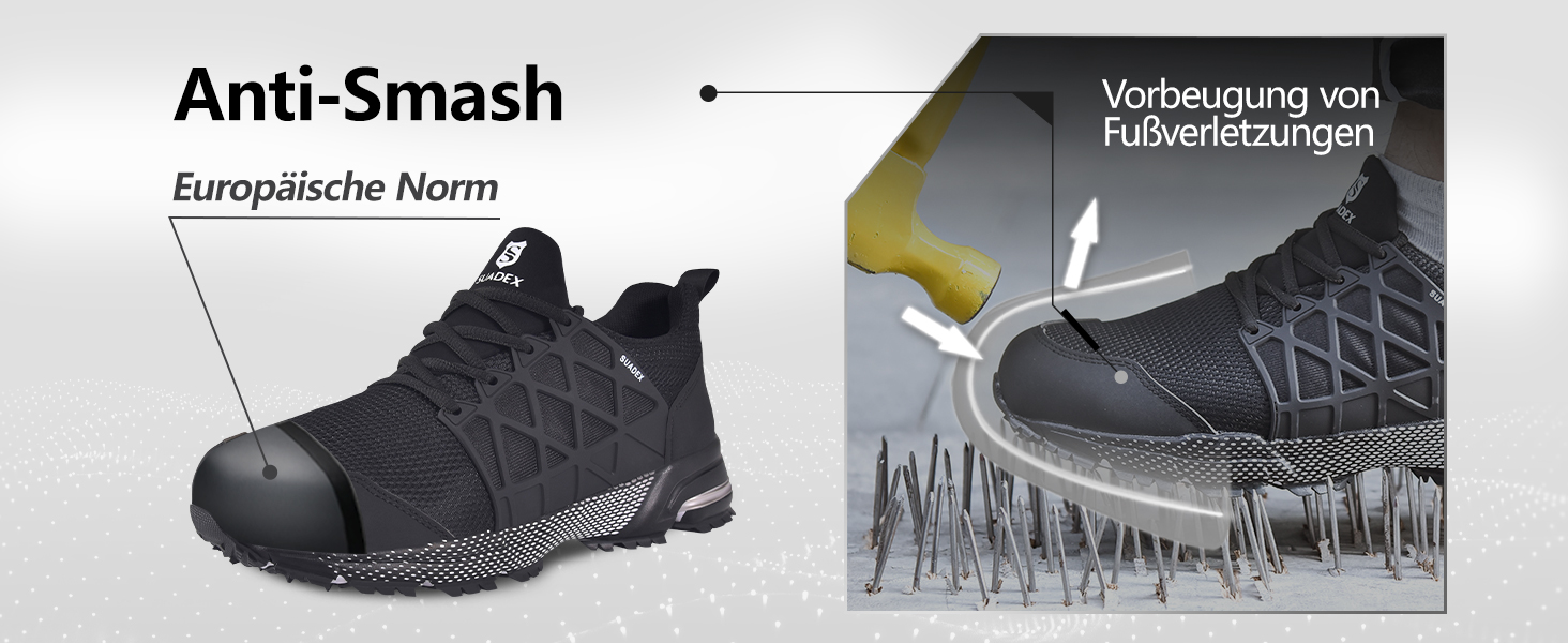 Робочі черевики SUADEX: дихаючі, з металевим носком, для чоловіків та жінок, чорні, розміри 37-48 EU