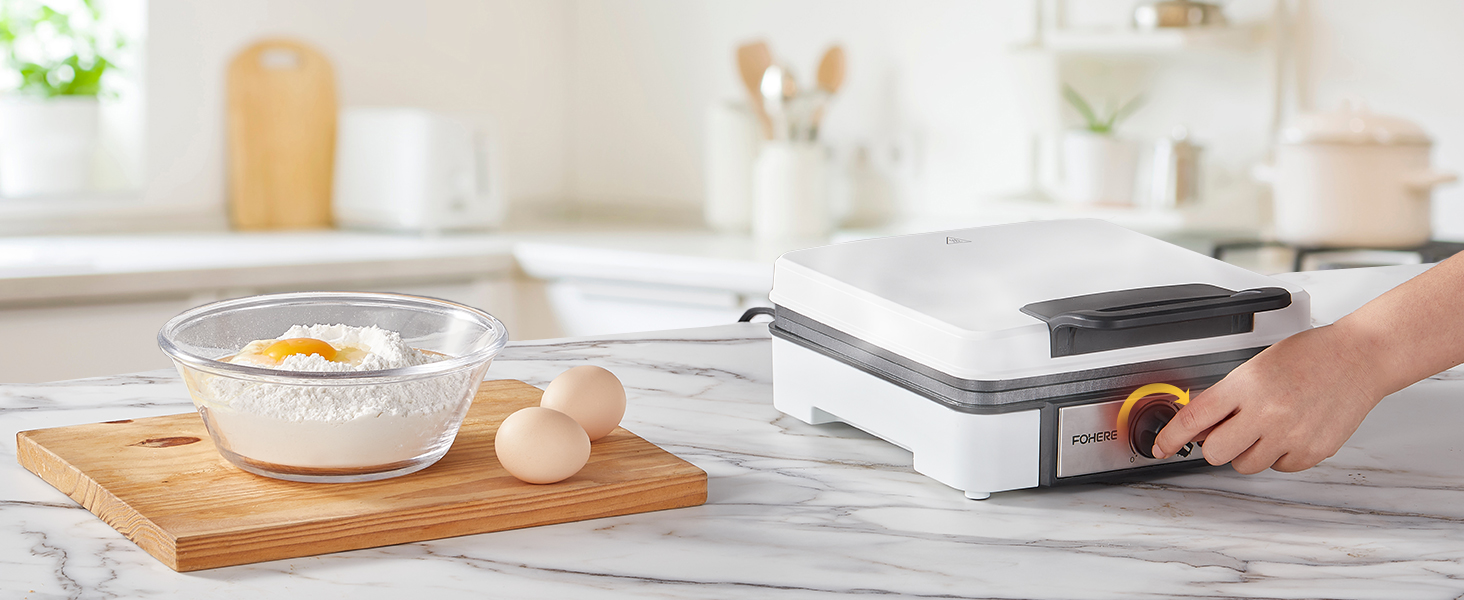 Електричний вафельниця FOHERE 4 вафлі, XXL, антипригарне покриття, Paninigrill, вафельниця для тостів, 1200 Вт