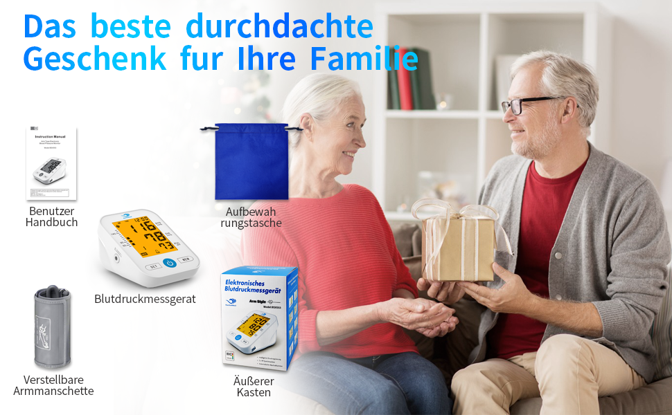 Тонометр на плече Oberarm з автоматичним вимірюванням, визначенням аритмії та вимірюванням пульсу, великим LED-дисплеєм, 2x99 пам'яттю, манжеткою 22-32 см (білий)