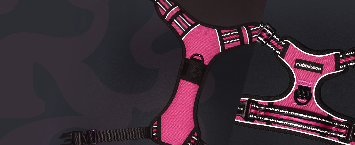 Нашийник для собак Rabbitgoo, великі породи, регульований, без натягування, з ручкою, анти-тяга, м'яка підкладка, світловідбиваючий, розмір L (XL), рожевий