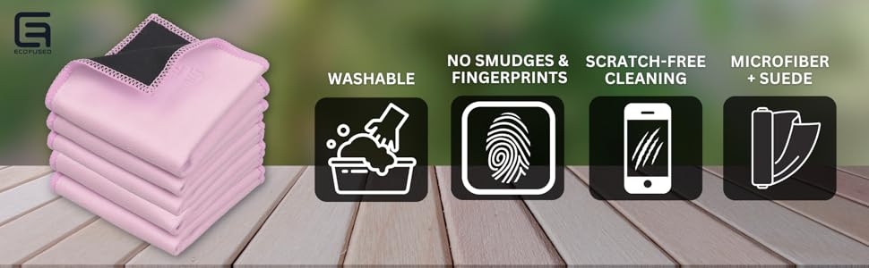 Серветки для чищення з мікрофібри Eco-Fused, 5 шт. - двосторонні - для смартфонів, LCD-телевізорів, планшетів, екранів ноутбуків, об'єктивів камер (рожеві, 17 x 16 см)