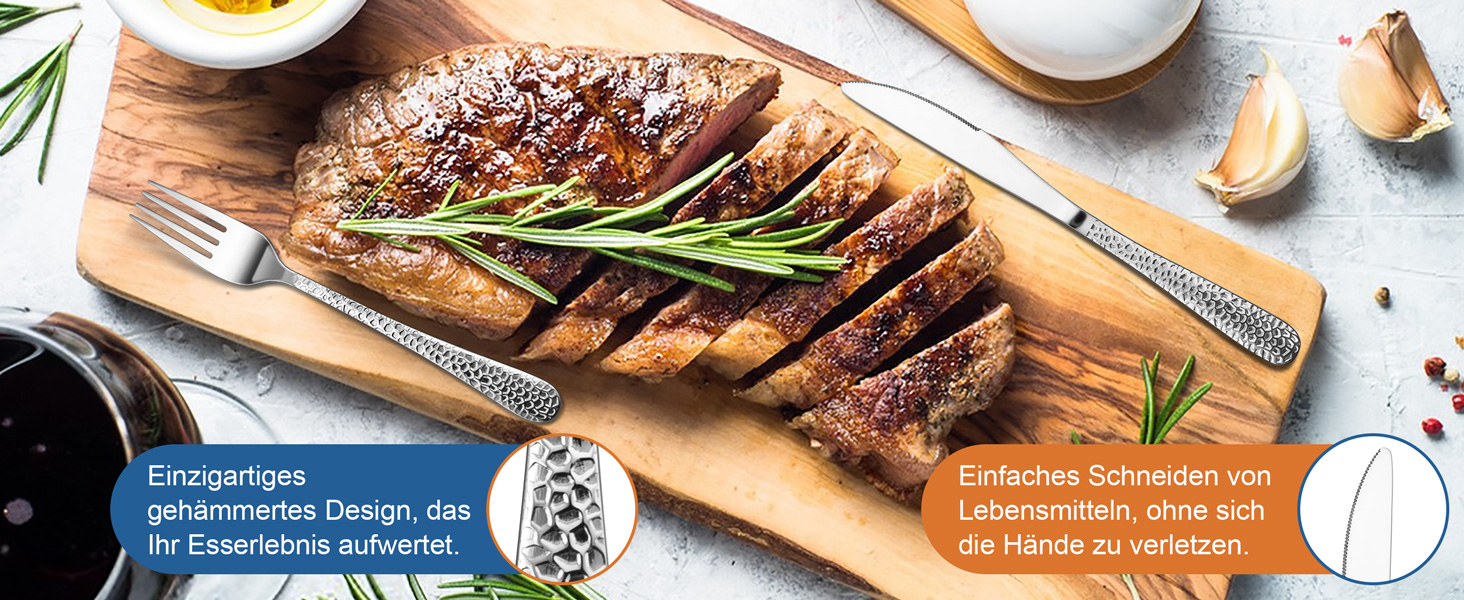 Набір столових приборів Joyfair на 6 осіб (30 предметів), нержавіюча сталь, молоткова обробка, ніж, виделка, ложка, елегантний столовий прибор для дому/вечірки/ресторану, високоглянцевий, придатний для миття в посудомийній машині