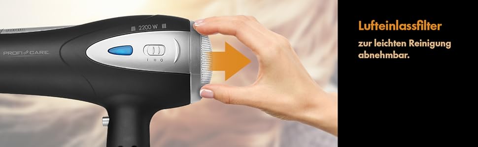 Фен ProfiCare® HTD 3113 чорний з іонізацією 2200W | Легкий туристичний фен з 3 режимами та 2 рівнями швидкості | Cool-Shot, насадка-дифузор та насадка для укладання