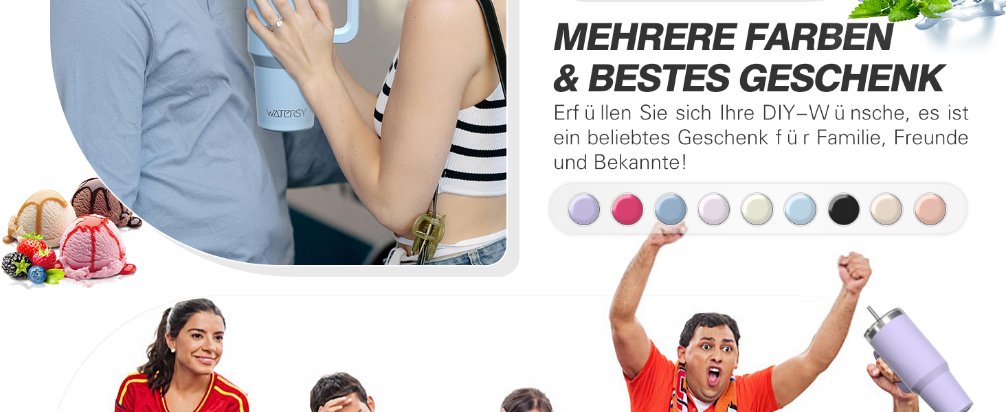 Термокружка WATERSY 40oz (1183 мл) з нержавіючої сталі, подвійні стінки, вакуумна ізоляція, без витоку, з ручкою та трубочкою, блакитний колір