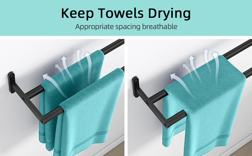 Тримач для рушників YUMORE, подвійний, з нержавіючої сталі, 80 см, чорний