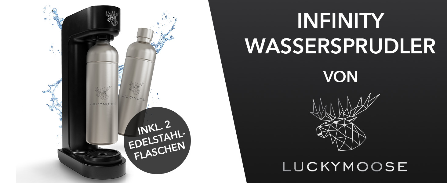 Пристрій для газування води Infinity з 2 флаконами з нержавіючої сталі по 1,25 л - економія до 25% CO2 завдяки автоматичній зупинці. Флакони придатні для миття в посудомийній машині та без терміну придатності. Газовий напій, пристрій для газування води (2x нержавіюча сталь)