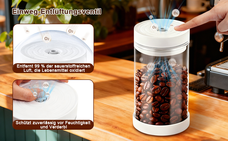 Герметичний контейнер для кави на 1100 мл з нержавіючої сталі, вакуумний, з клапаном, для кавових зерен, чаю, горіхів, печива, какао - білий