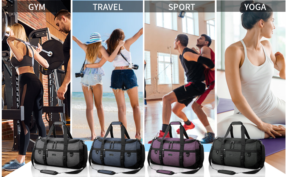 Lubardy Sports Bag/Duffle Bag Large 40L Waterproof with Sports Towel, Shoe Compartment, Wet Compartment, Weekender, Swim Bag, Training Bag, Gym Bag for Women and Men, Black