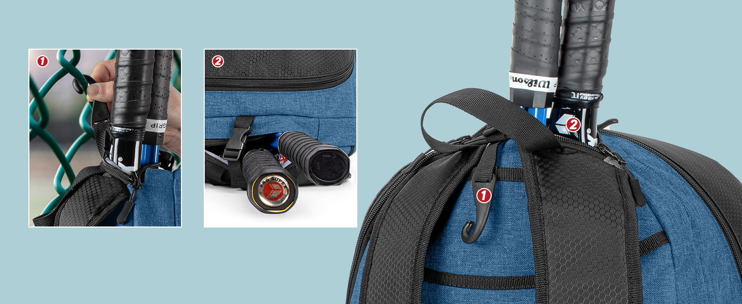 Рюкзак для тенісу DSLEAF з відділенням для взуття, сумка для 2 ракет, з м'якими лямками, вентильоване відділення для взуття, для жінок та чоловіків (блакитний)