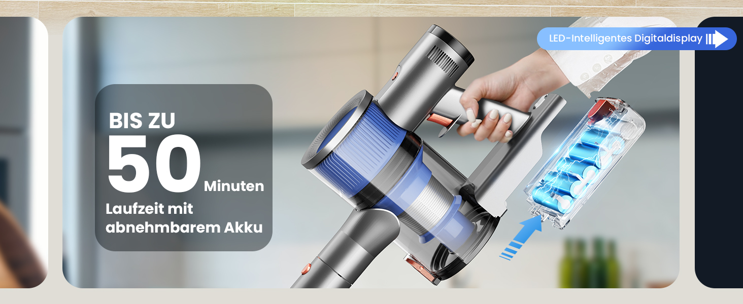 Бездротовий пилосос Dzaki 45000Pa з акумулятором, дисплеєм та антизаплутувальною насадкою для килимів, твердих підлог та шерсті тварин