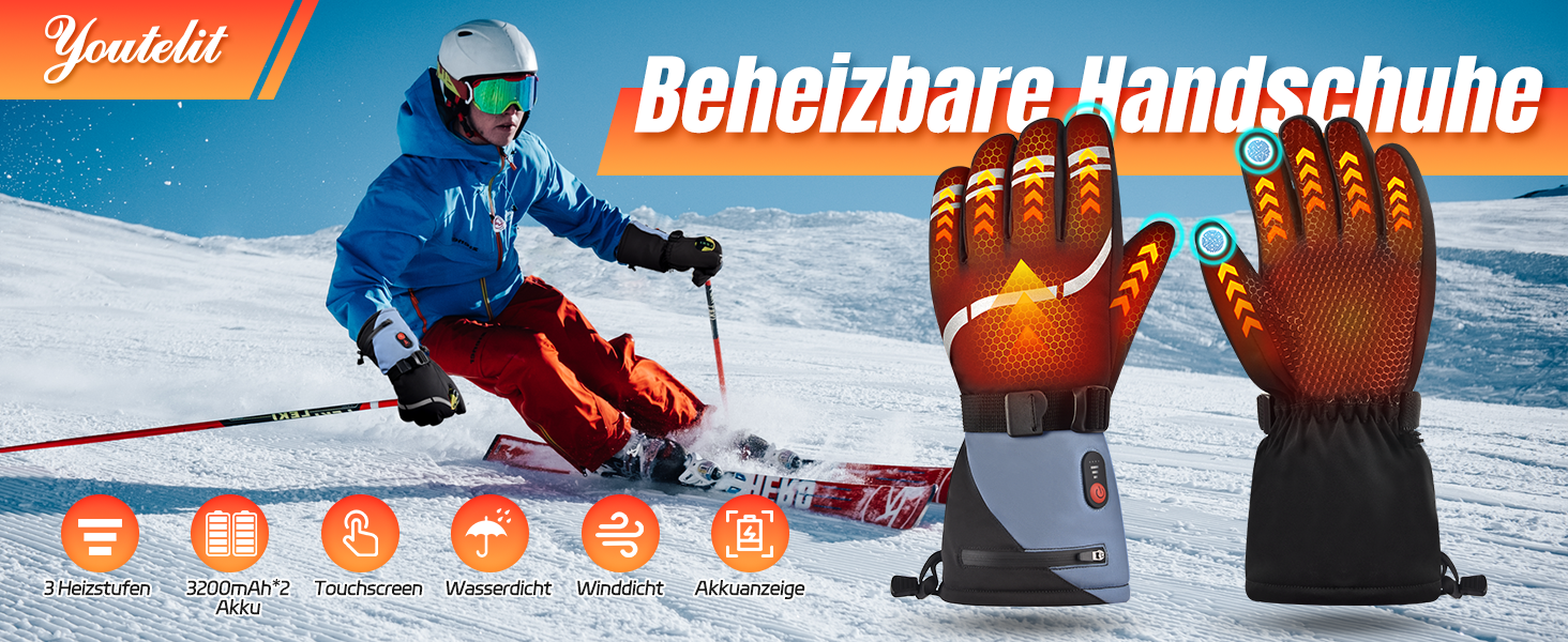 Обогревні рукавички для жінок та чоловіків 7.4V 6400mAh, акумуляторні, 3 режими нагріву, водонепроникні, сенсорні, для мотоцикла, лиж, скелелазіння, піших прогулянок, універсальний розмір