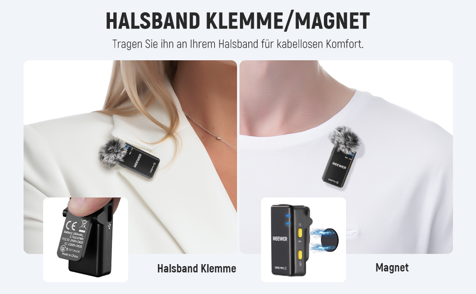 NEEWER CM28 Pro: Бездротове мікрофонний комплект (1RX+2TX) з кейсом для зарядки, 150м радіус дії, 48kHz/24Bit, шумозаглушення, сумісний з iPhone, iPad, Android, DJI, Insta360, PC, Mac