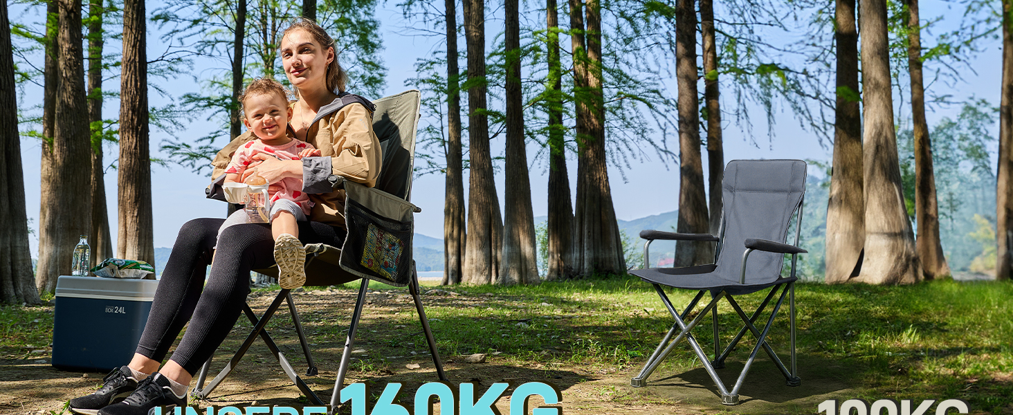 Крісло для кемпінгу Ever Advanced, складне, регульована спинка, 160 кг, з кишенею та тримачем для напоїв, для риболовлі, кемпінгу, саду, балкону