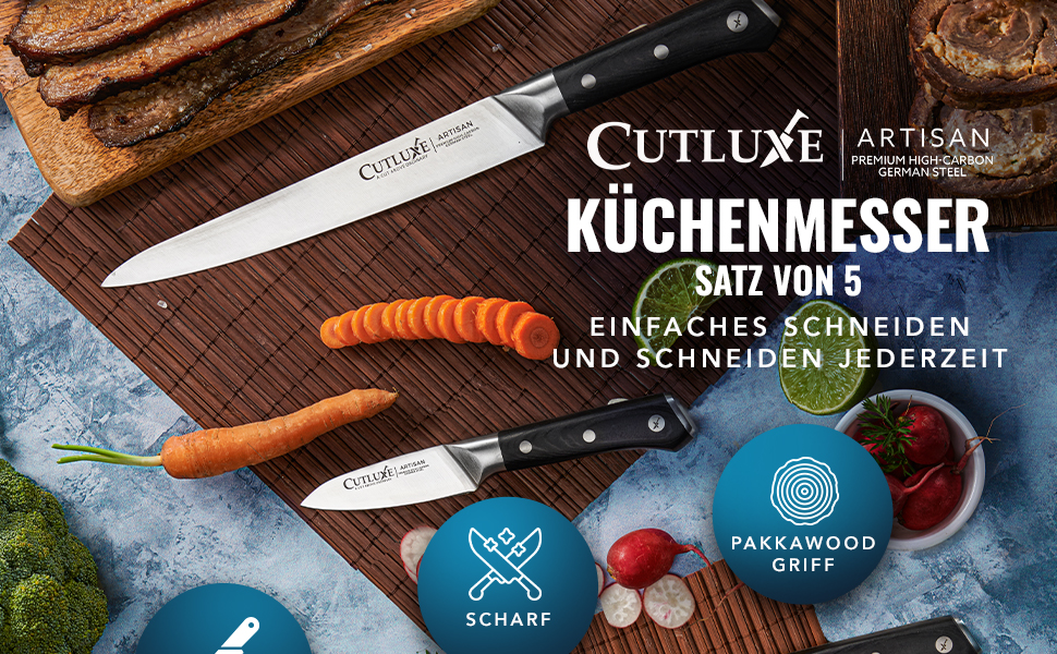 Набір кухонних ножів Cutluxe (5 предметів) із німецької сталі, професійний гострий набір ножів для кухні