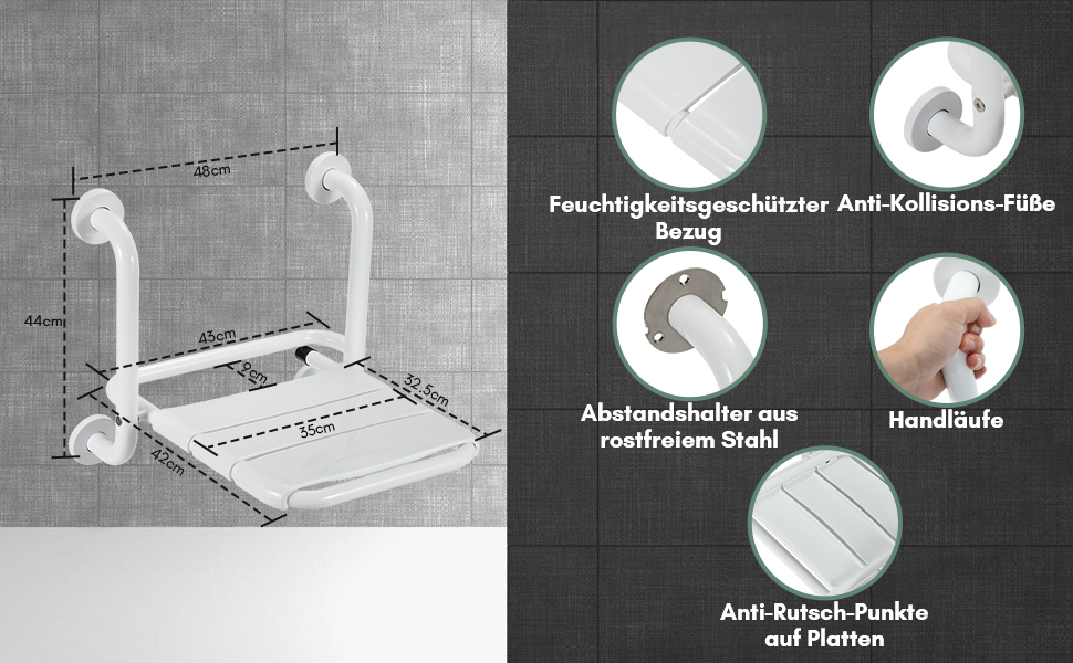 Ansobea Shower Stool for Seniors, Bath Stool, 7-Level Height Adjustable, 41-56 cm, Shower Chair with U-Shaped Hygiene Cutout, Bathroom Stool, Stable for the Shower (Type 6 Foldable Shower Seat)