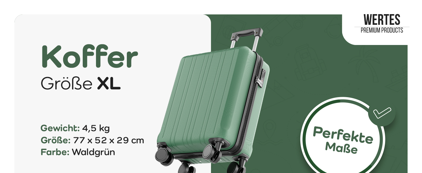 Чемодан великий 100L з TSA замком, жорсткий корпус, подвійні колеса, валіза на колесах (77см, лісовий зелений)