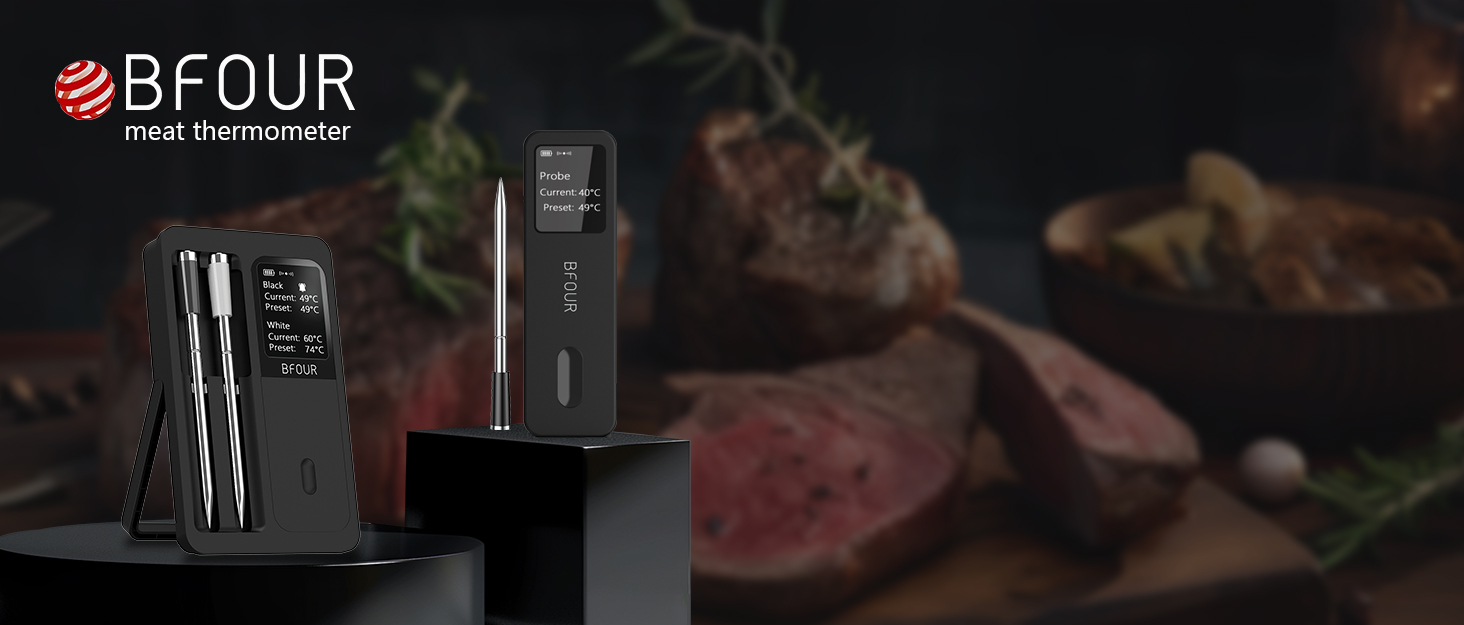 Бездротовий Bluetooth термометр для гриля BFOUR 100м з 4 нержавіючими зондами, великим LCD-дисплеєм, для м'яса, гриля, коптильні, духовки та BBQ