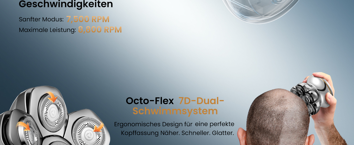 Машинка для гоління голови 7D PRO MAXGROOM IPX6, срібляста, акумуляторна (1400mAh), 8800 об/хв, для чоловіків