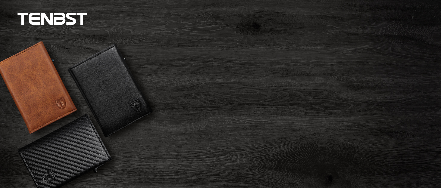 Тонкий гаманець TENBST з відділом для дрібниці, RFID захистом, з екошкіри, для чоловіків, автоматичний висувний картхолдер, коричневий, класичний