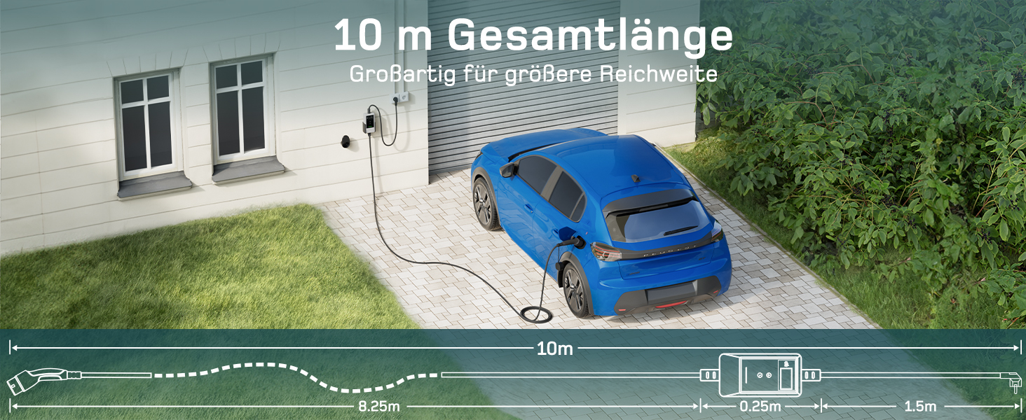Кабель зарядки для електромобіля тип 2 Schuko 3,7kW (6-16A, 1-фазний) з LCD дисплеєм, 7м, для ID.3/4/5/7, Model Y/3, ENYAQ та інших PHEV/EV
