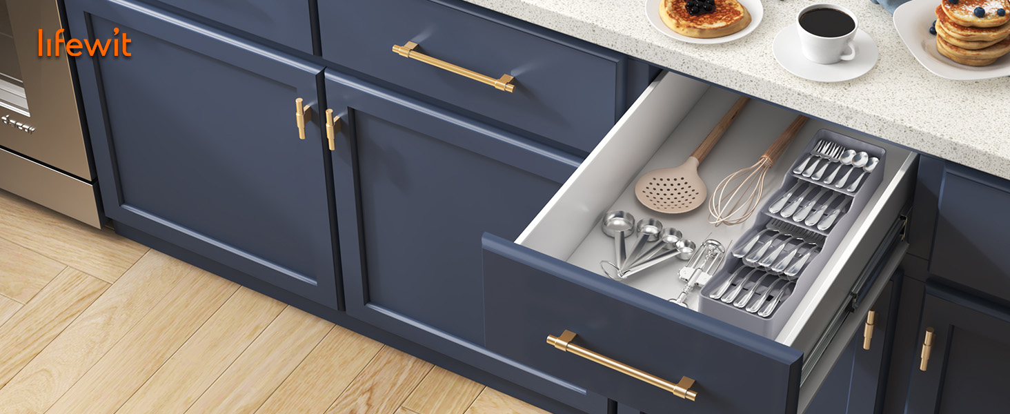 Органайзер для столових приборів Lifewit в шухляду, 4 відділення, 40 см, сірий (2 шт.)