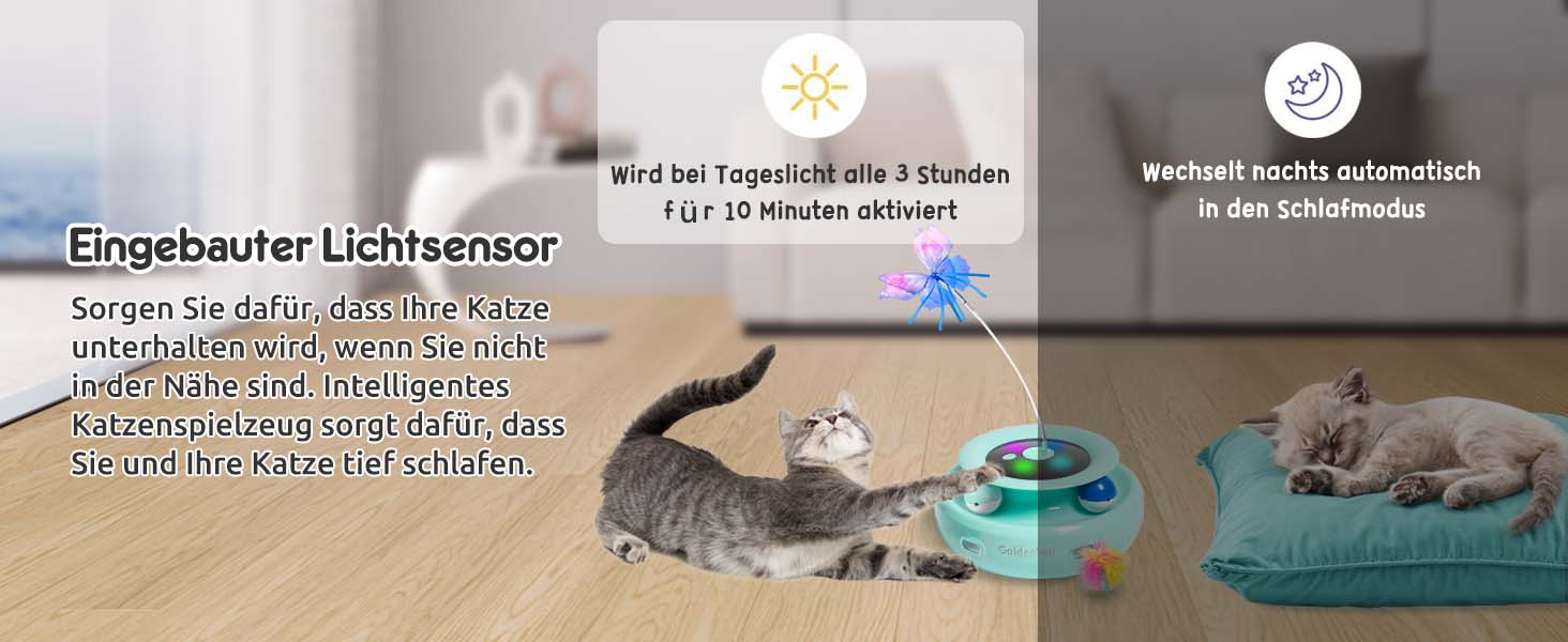 GoldenSun Cat Toy, 3 in 1 Electric Interactive Automatic Toy for Cats, Whack-A-Mole, Fluttering Butterfly, includes Ball, USB Rechargeable Cat Teaser with 6 Attachments (Green)