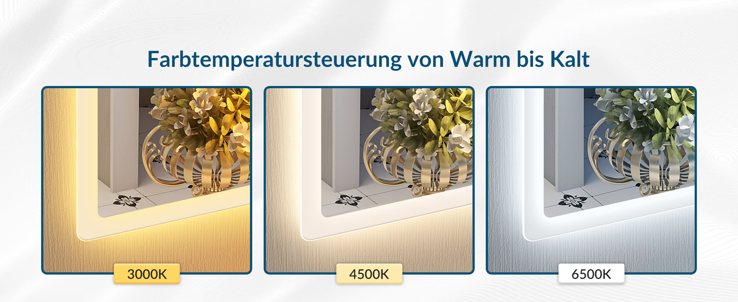 Дзеркало для ванної кімнати STARLEAD з підсвічуванням 80x60 см, регулювання яскравості, 3 колірні температури (3000K-6500K), протитуманне покриття, функція пам'яті, LED дзеркало для ванної кімнати IP44, HD скло, горизонтальне/вертикальне встановлення, M3017, срібний колір. Без Bluetooth, без лупи 5x.