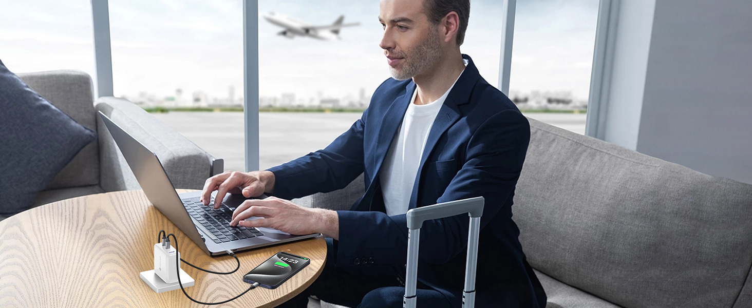 Зарядний пристрій USB-C 120W NOVOO GaN III 3-порти, кабель USB-C PD 100W для MacBook Pro 14