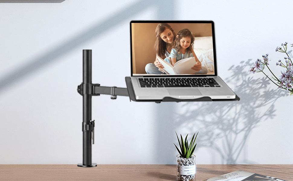 Suptek Adjustable Monitor Arm with Laptop Holder - Full Range Motion for 13-27 inch Screens (40cm Pole)